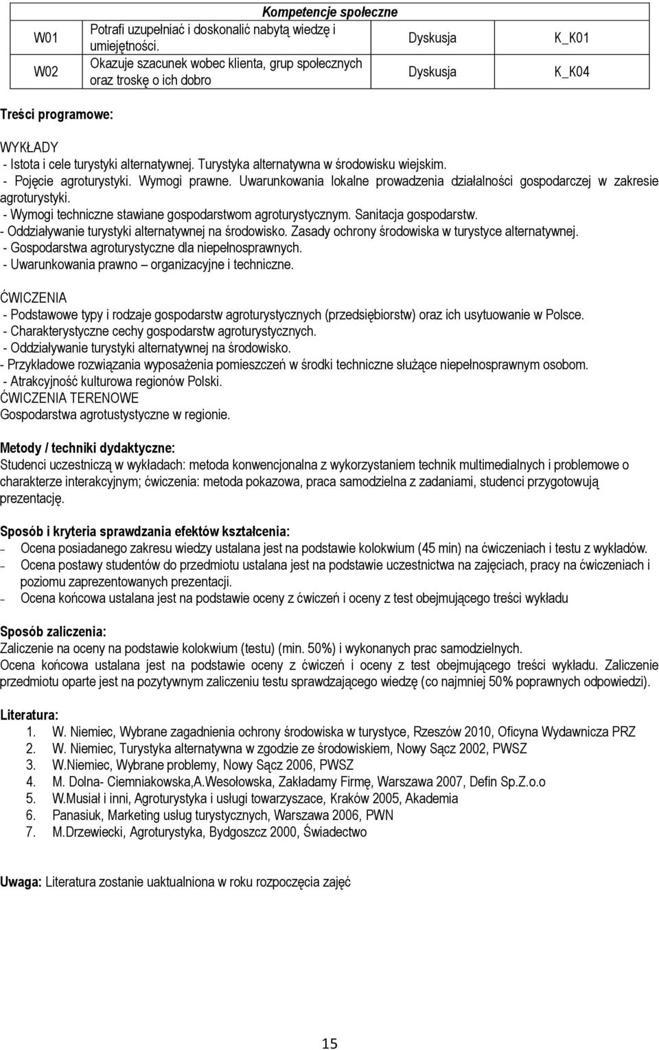 Turystyka alternatywna w środowisku wiejskim. - Pojęcie agroturystyki. Wymogi prawne. Uwarunkowania lokalne prowadzenia działalności gospodarczej w zakresie agroturystyki.