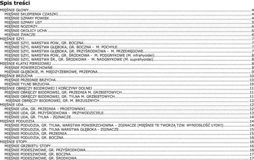 PODGNYKOWE (M. infrahyoidei)...8 MIĘŚNIE SZYI, WARSTWA ŚR., GR. ŚRODKOWA - M. NADGNYKOWE (M. suprahyoidei)...8 MIĘŚNIE KLATKI PIERSIOWEJ...8 MIĘŚNIE POWIERZCHOWNE...8 MIĘŚNIE GŁĘBOKIE, M.