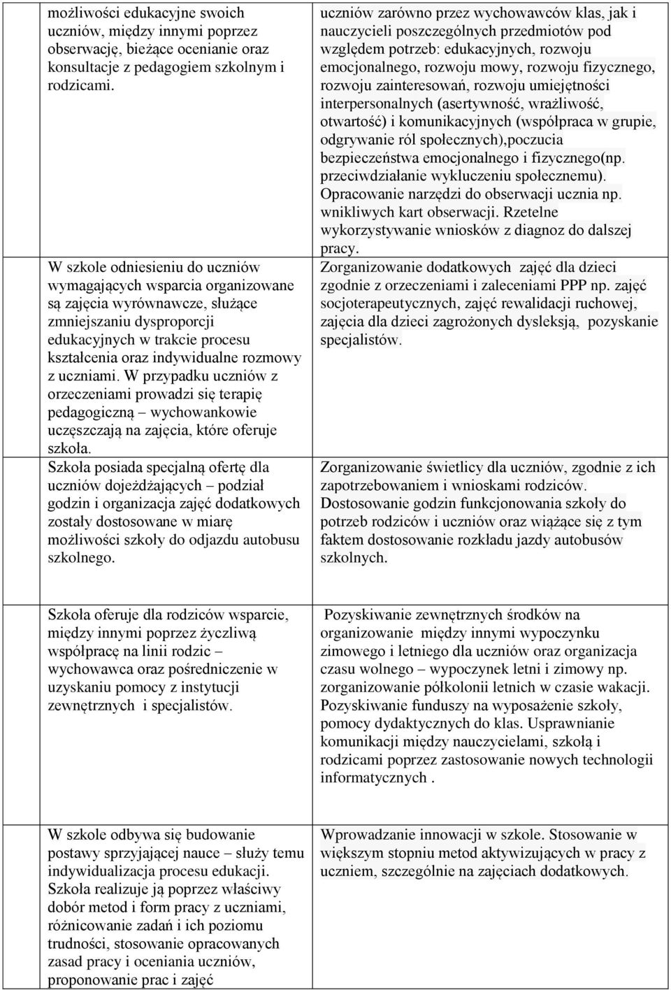 uczniami. W przypadku uczniów z orzeczeniami prowadzi się terapię pedagogiczną wychowankowie uczęszczają na zajęcia, które oferuje szkoła.