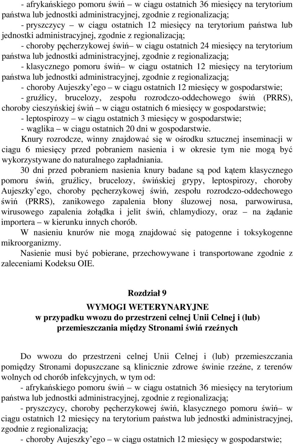 gruźlicy, brucelozy, zespołu rozrodczo-oddechowego świń (PRRS), choroby cieszyńskiej świń w ciągu ostatnich 6 miesięcy w gospodarstwie; - leptospirozy w ciągu ostatnich 3 miesięcy w gospodarstwie; -