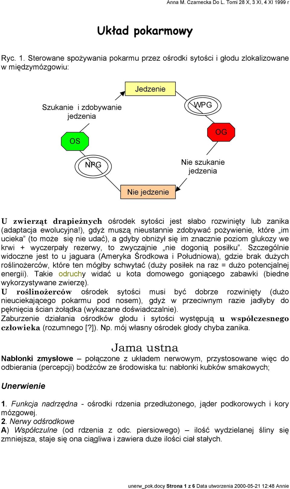 drapieżnych ośrodek sytości jest słabo rozwinięty lub zanika (adaptacja ewolucyjna!