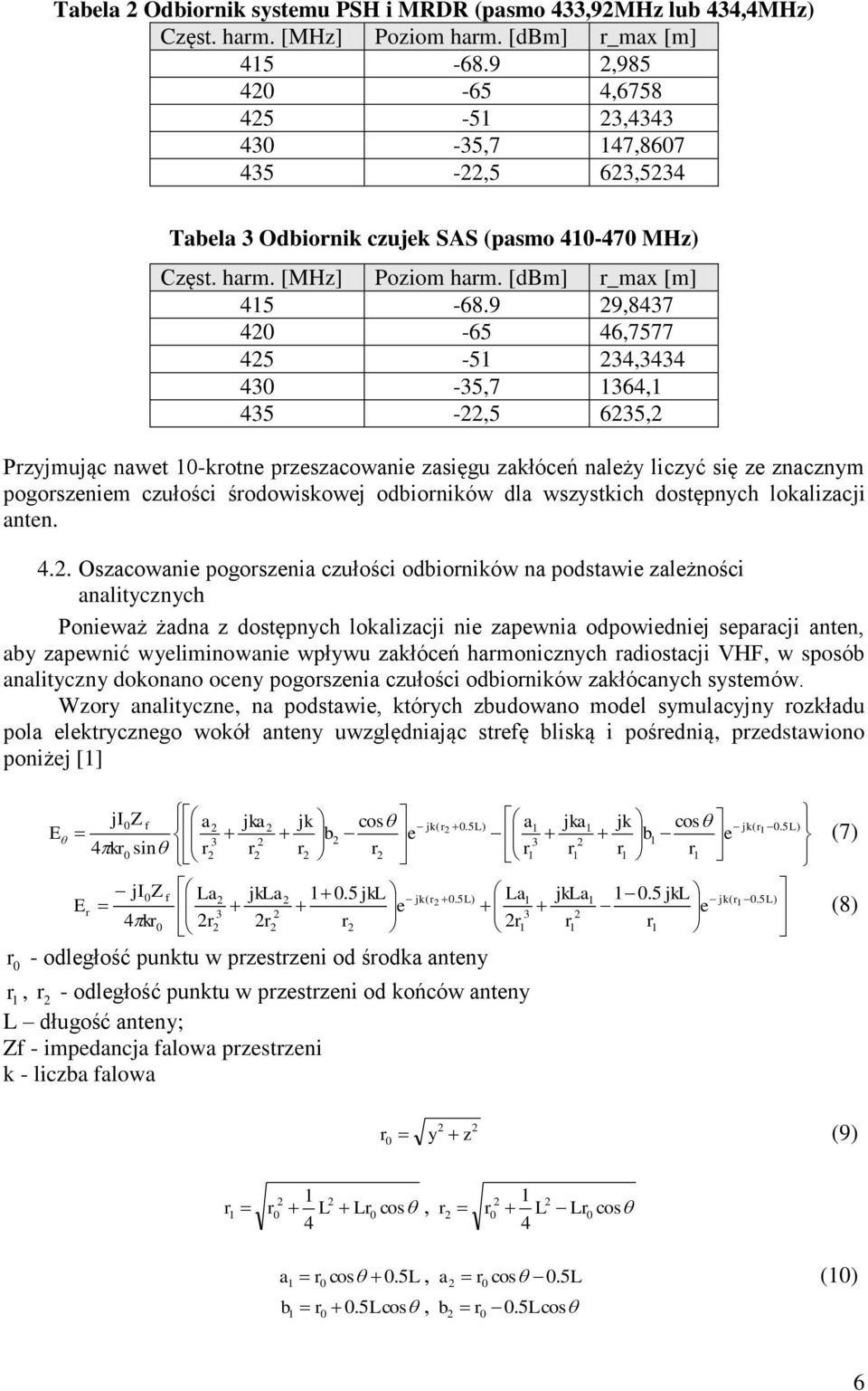 9 9,8437 40-65 46,7577 45-5 34,3434 430-35,7 364, 435 -,5 635, Pzyjmując nawet 0-kotne pzeszacowanie zasięgu zakłóceń należy liczyć się ze znacznym pogoszeniem czułości śodowiskowej odbioników dla