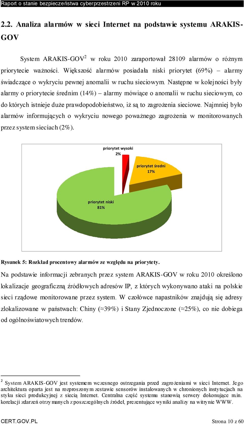 Następne w kolejności były alarmy o priorytecie średnim (14%) alarmy mówiące o anomalii w ruchu sieciowym, co do których istnieje duże prawdopodobieństwo, iż są to zagrożenia sieciowe.