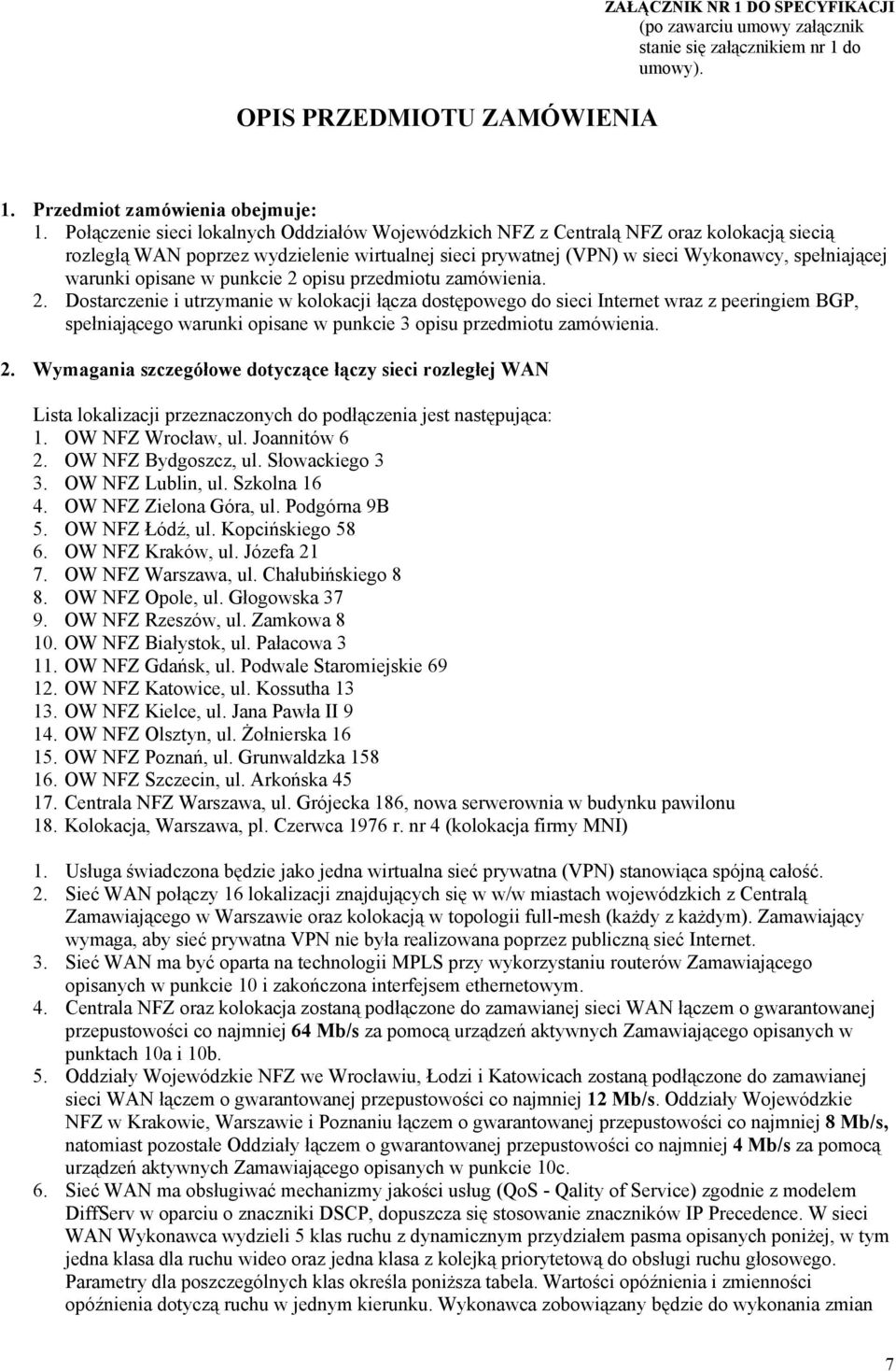 opisane w punkcie 2 opisu przedmiotu zamówienia. 2. Dostarczenie i utrzymanie w kolokacji łącza dostępowego do sieci Internet wraz z peeringiem BGP, spełniającego warunki opisane w punkcie 3 opisu przedmiotu zamówienia.