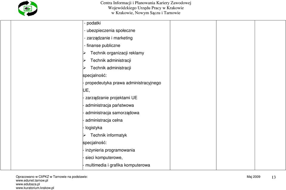 - zarządzanie projektami UE - administracja państwowa - administracja samorządowa - administracja