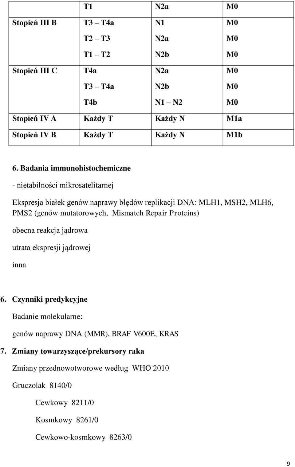 mutatorowych, Mismatch Repair Proteins) obecna reakcja jądrowa utrata ekspresji jądrowej inna 6.