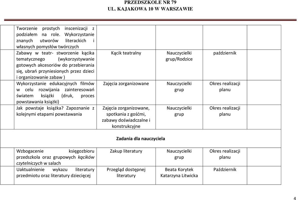 przez dzieci i organizowanie zabaw ) Wykorzystanie edukacyjnych filmów w celu rozwijania zainteresowań światem książki (druk, proces powstawania książki) Jak powstaje książka?