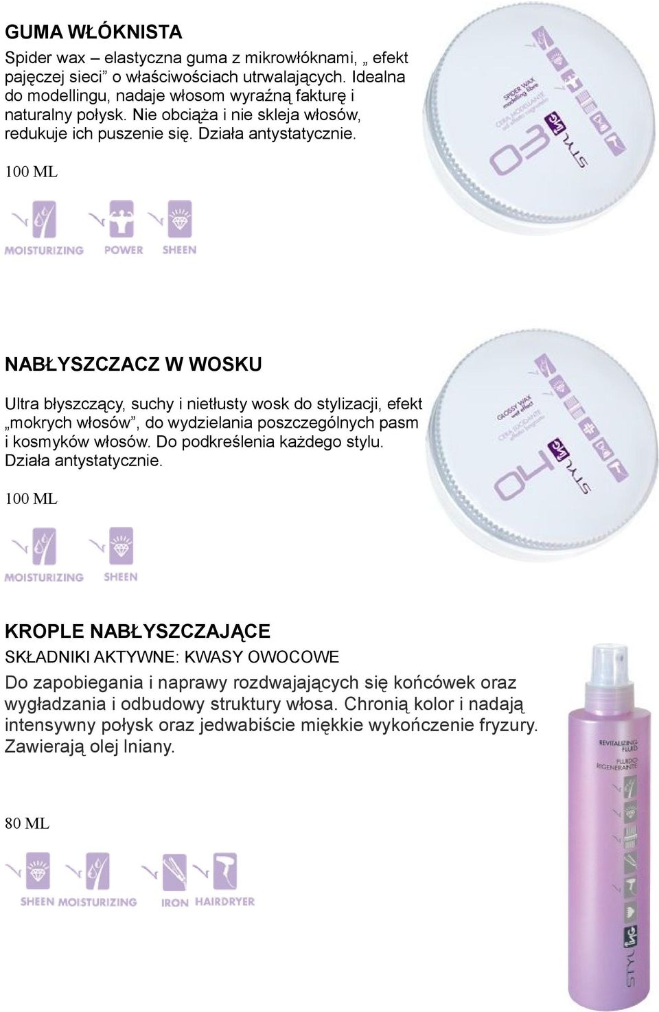 100 ML NABŁYSZCZACZ W WOSKU Ultra błyszczący, suchy i nietłusty wosk do stylizacji, efekt mokrych włosów, do wydzielania poszczególnych pasm i kosmyków włosów. Do podkreślenia każdego stylu.