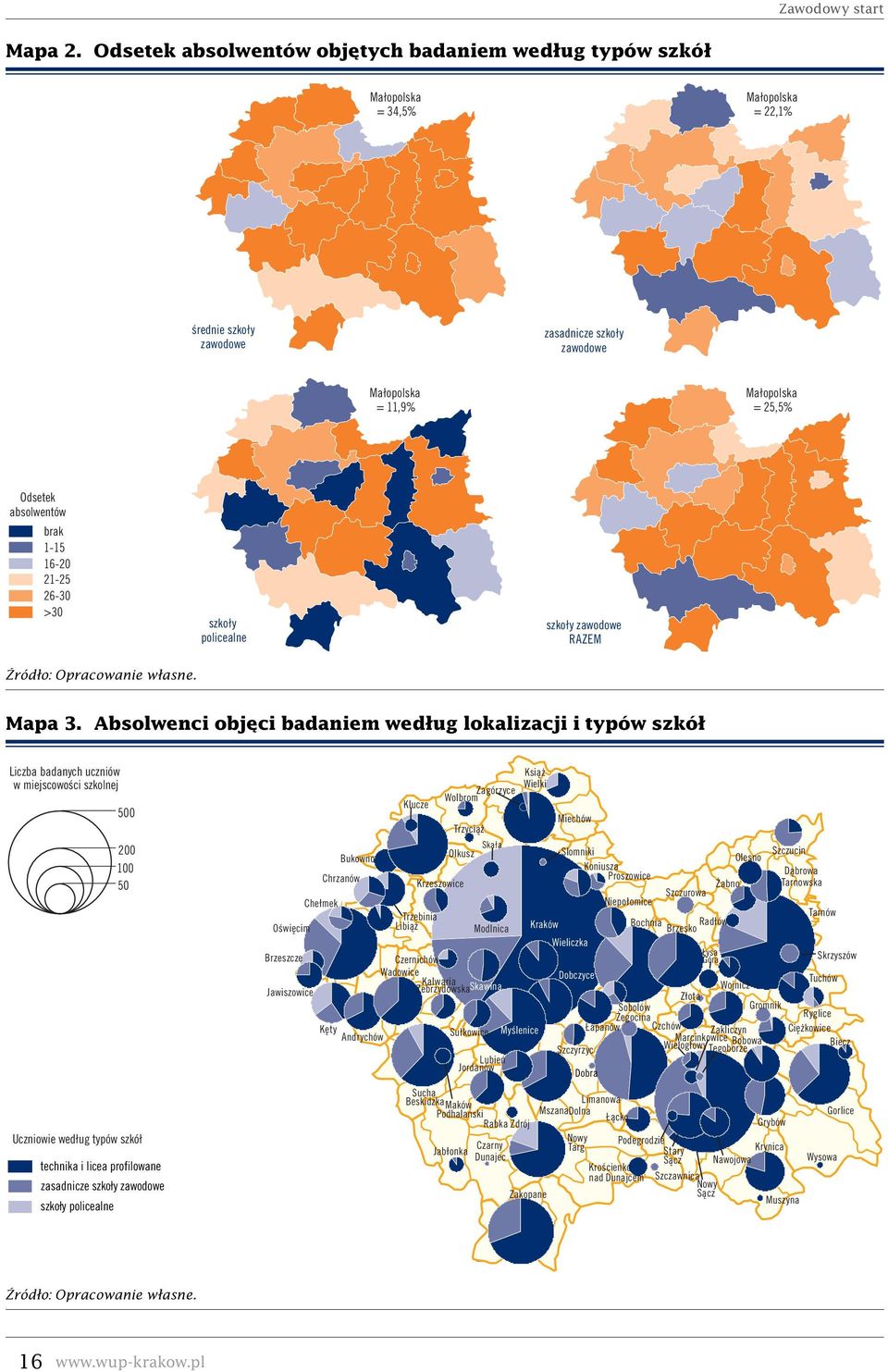 absolwentów brak 1-15 16-20 21-25 26-30 >30 szkoły policealne szkoły zawodowe RAZEM Mapa 3.