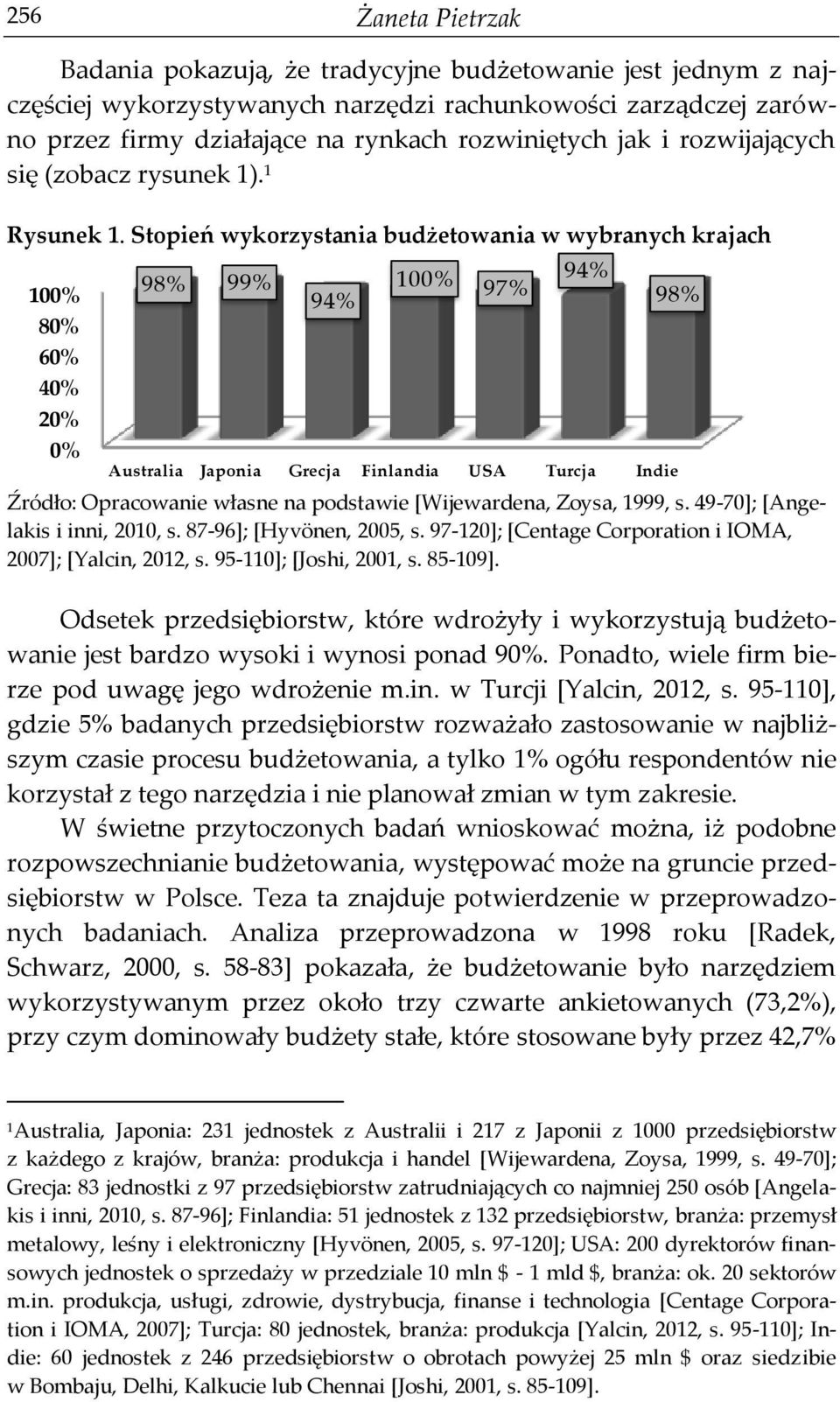 Stopień wykorzystania budżetowania w wybranych krajach 100% 80% 60% 40% 20% 0% 98% 99% 94% 100% 97% 94% Australia Japonia Grecja Finlandia USA Turcja Indie 98% Źródło: Opracowanie własne na podstawie