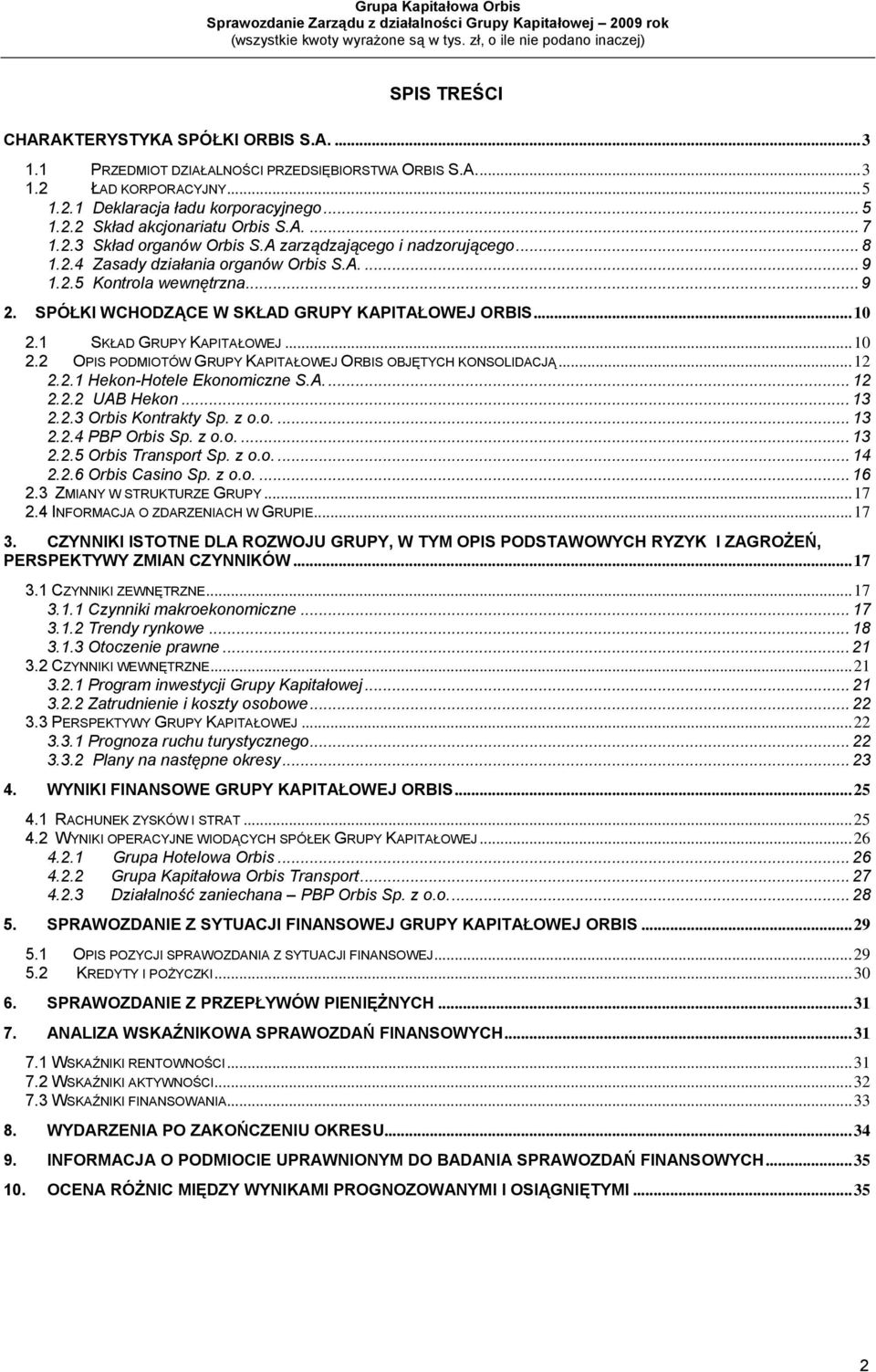 SPÓŁKI WCHODZĄCE W SKŁAD GRUPY KAPITAŁOWEJ ORBIS...10 2.1 SKŁAD GRUPY KAPITAŁOWEJ...10 2.2 OPIS PODMIOTÓW GRUPY KAPITAŁOWEJ ORBIS OBJĘTYCH KONSOLIDACJĄ...12 2.2.1 Hekon-Hotele Ekonomiczne S.A... 12 2.