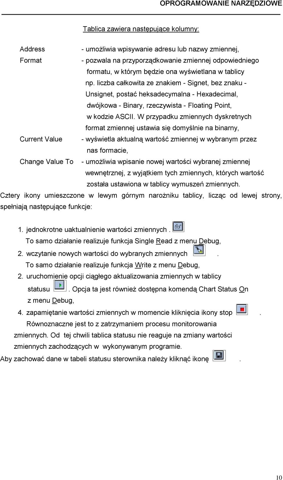 liczba całkowita ze znakiem - Signet, bez znaku - Unsignet, postać heksadecymalna - Hexadecimal, dwójkowa - Binary, rzeczywista - Floating Point, w kodzie ASCII.