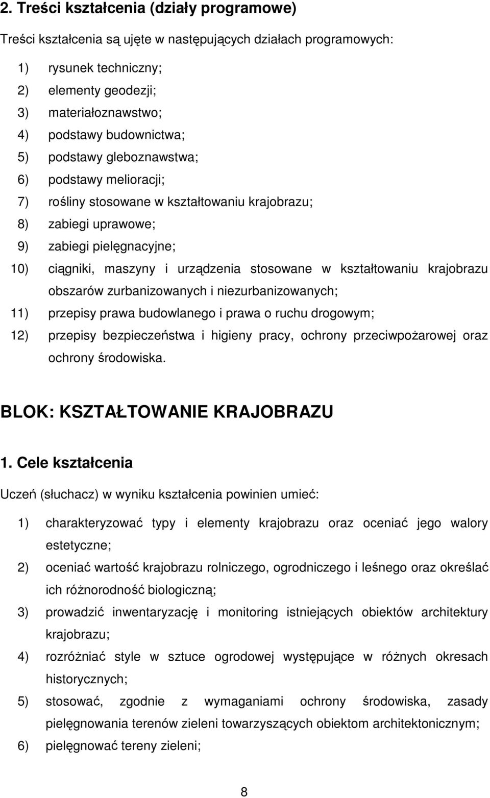 stosowane w kształtowaniu krajobrazu obszarów zurbanizowanych i niezurbanizowanych; 11) przepisy prawa budowlanego i prawa o ruchu drogowym; 12) przepisy bezpieczeństwa i higieny pracy, ochrony