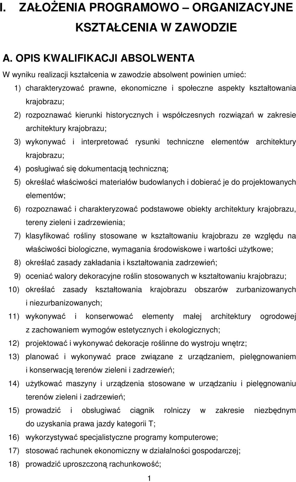 kierunki historycznych i współczesnych rozwiązań w zakresie architektury krajobrazu; 3) wykonywać i interpretować rysunki techniczne elementów architektury krajobrazu; 4) posługiwać się dokumentacją