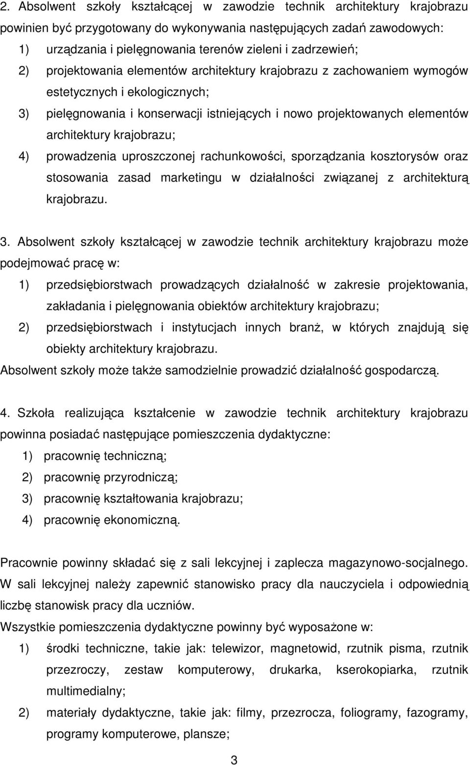 architektury krajobrazu; 4) prowadzenia uproszczonej rachunkowości, sporządzania kosztorysów oraz stosowania zasad marketingu w działalności związanej z architekturą krajobrazu. 3.