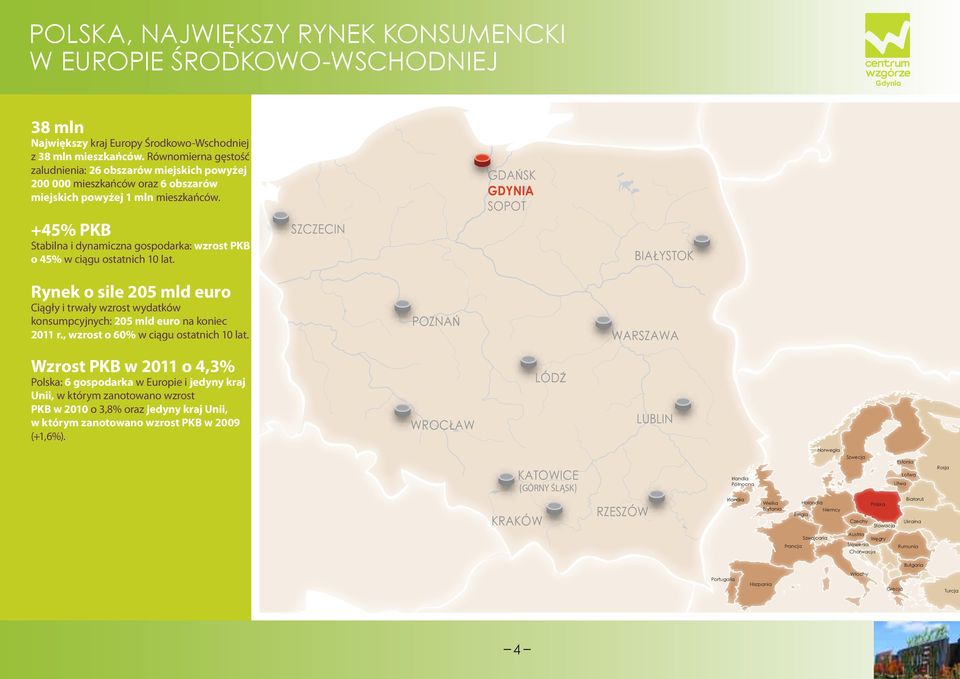 +45% PKB GDAŃSK GDYNIA SOPOT SZCZECIN Stabilna i dynamiczna gospodarka: wzrost PKB o 45% w ciągu ostatnich 10 lat.