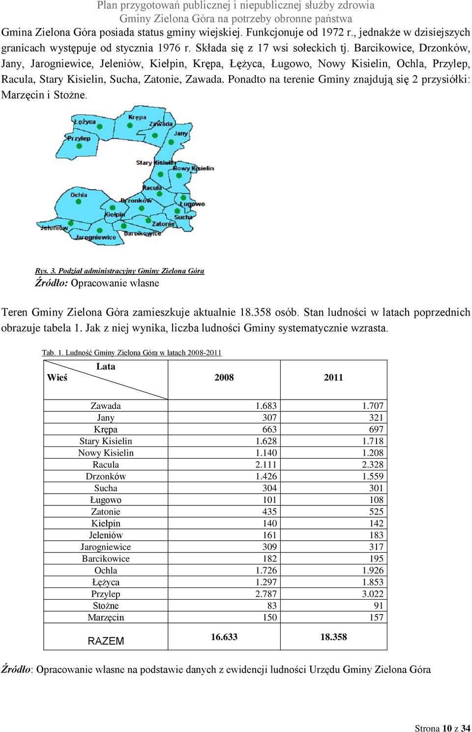 Ponadto na terenie Gminy znajdują się 2 przysiółki: Marzęcin i Stożne. Rys. 3. Podział administracyjny Gminy Zielona Góra Źródło: Opracowanie własne Teren Gminy Zielona Góra zamieszkuje aktualnie 18.