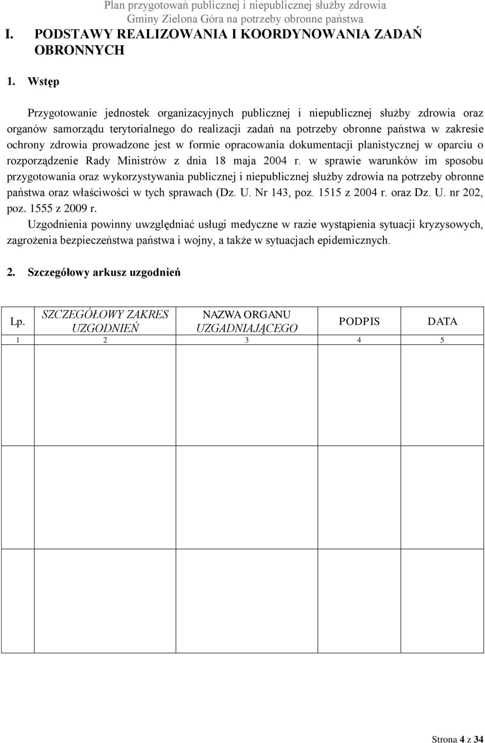 zdrowia prowadzone jest w formie opracowania dokumentacji planistycznej w oparciu o rozporządzenie Rady Ministrów z dnia 18 maja 2004 r.