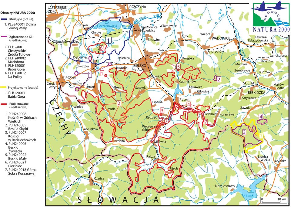 PLB120011 Babia Góra Wisła Projektowane (siedliskowe) 1. PLH240008 Kościół w Górkach Wielkich 2. PLH240005 Beskid Śląski 3.