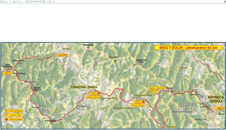 6 h Runek Bukowinki 1080 893 Drabiakówka Wierchomla Mała Łomnica Zdrój 3 Obidza Piwowarówka Przeł.Gromadzka 931 697 punkt żywieniowy Przeł.