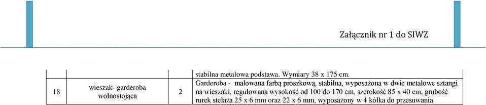 Garderoba - malowana farbą proszkową, stabilna, wyposażona w dwie metalowe sztangi na