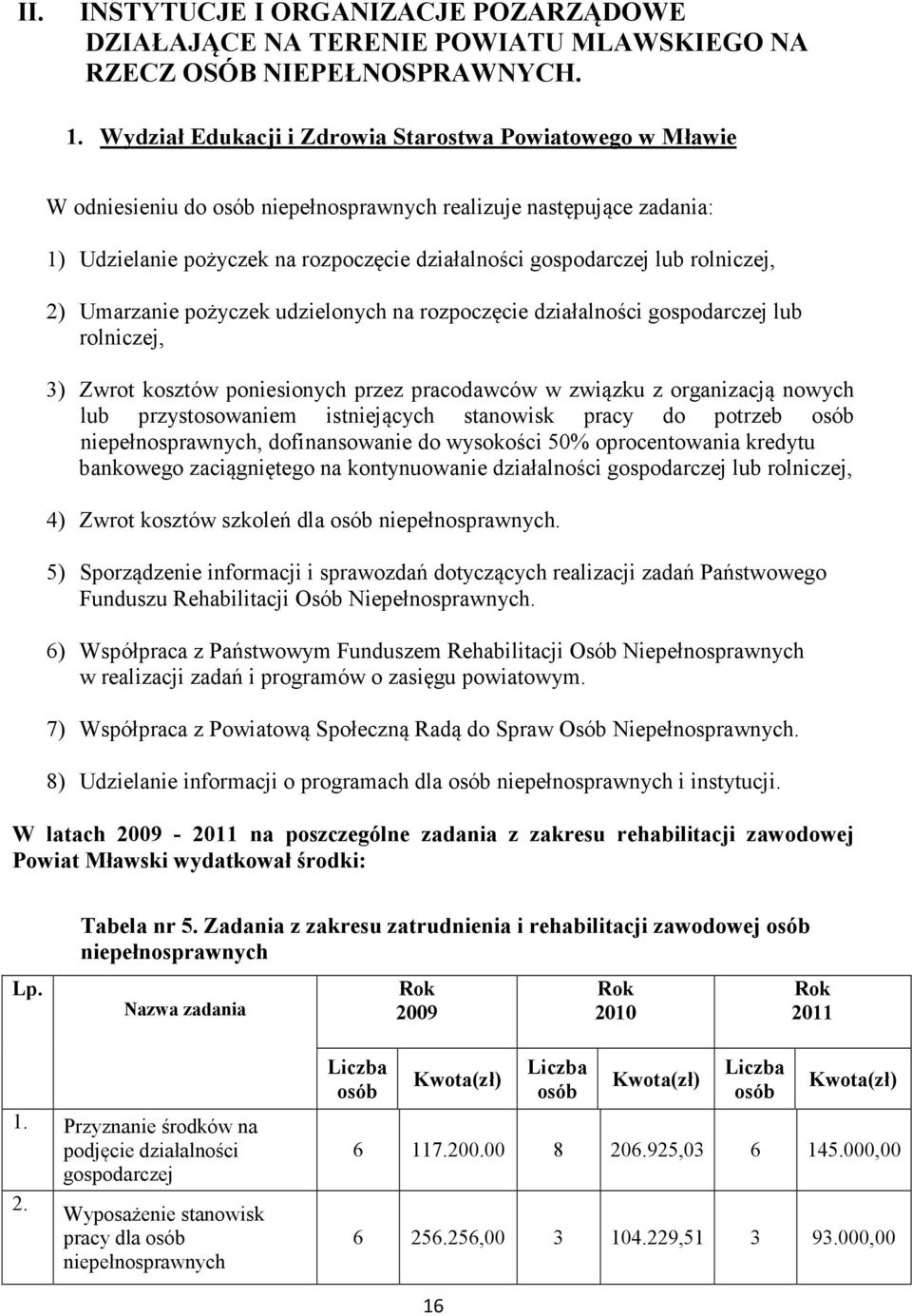 rolniczej, 2) Umarzanie pożyczek udzielonych na rozpoczęcie działalności gospodarczej lub rolniczej, 3) Zwrot kosztów poniesionych przez pracodawców w związku z organizacją nowych lub przystosowaniem