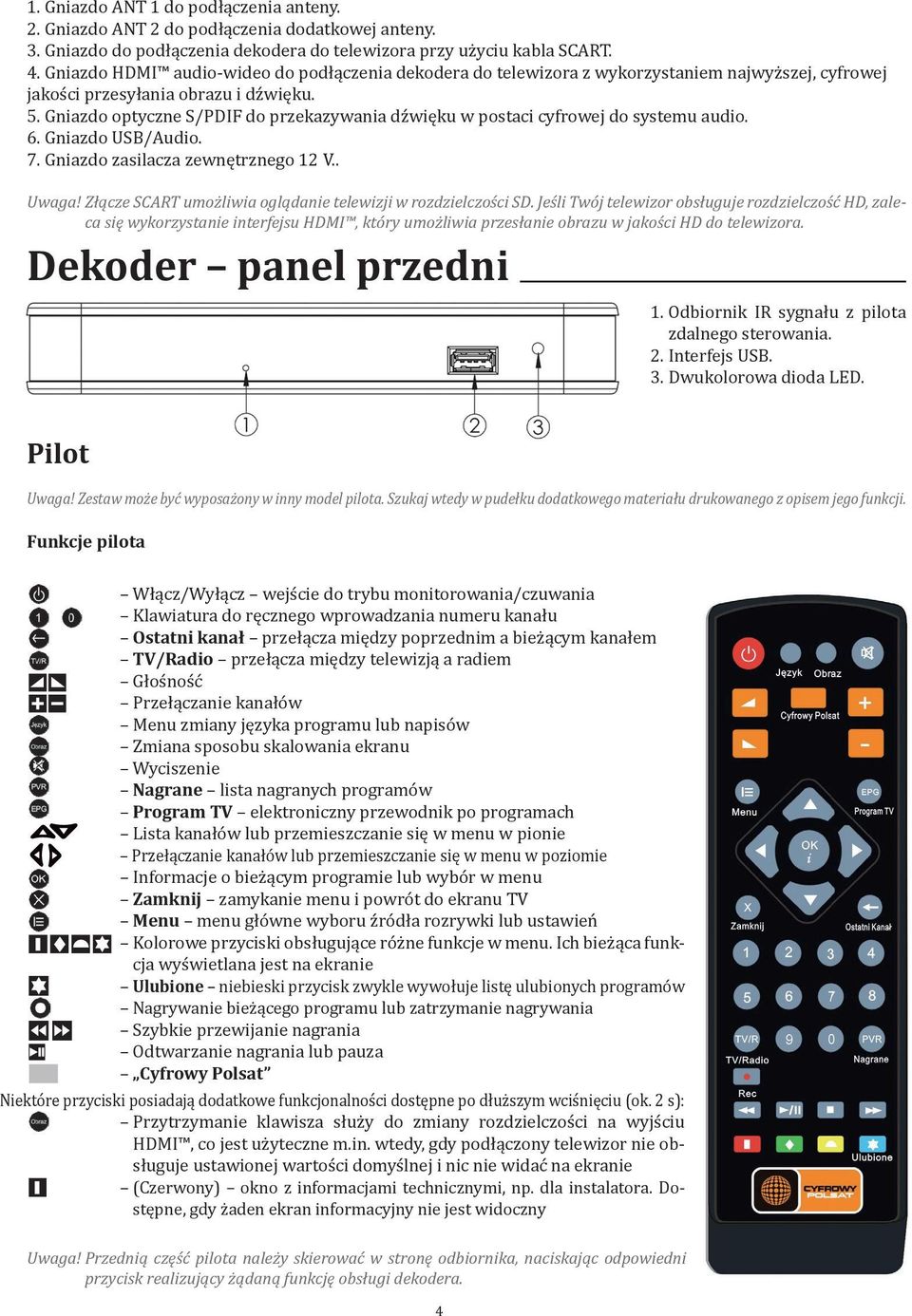 Gniazdo optyczne S/PDIF do przekazywania dźwięku w postaci cyfrowej do systemu audio. 6. Gniazdo USB/Audio. 7. Gniazdo zasilacza zewnętrznego 12 V.. Uwaga!