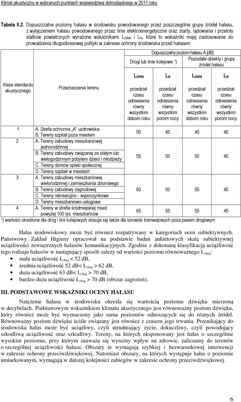 statków powietrznych wyrażone wskaźnikami L DWN i L N, które to wskaźniki mają zastosowanie do prowadzenia długookresowej polityki w zakresie ochrony środowiska przed hałasem Dopuszczalny poziom