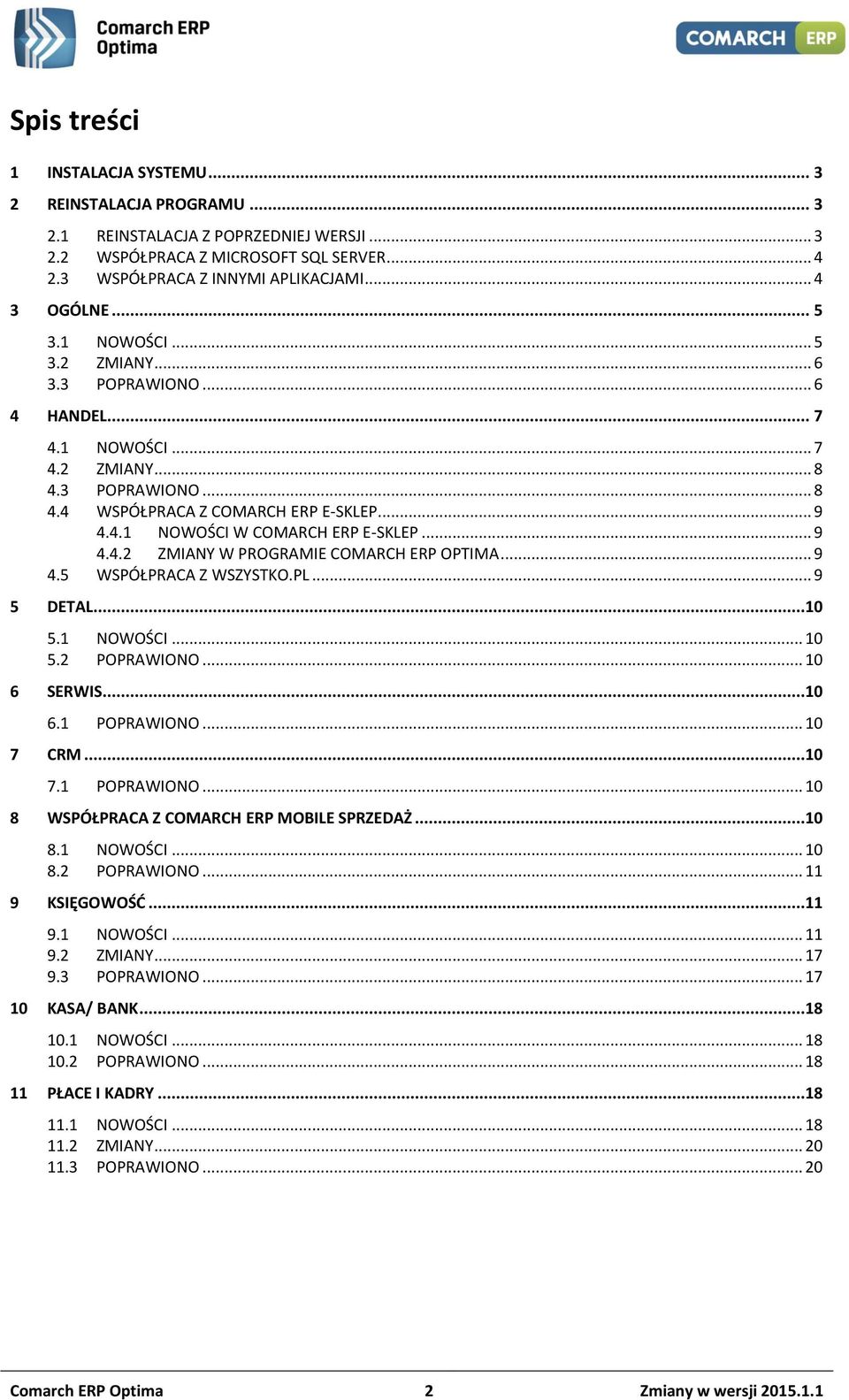 .. 9 4.4.2 ZMIANY W PROGRAMIE COMARCH ERP OPTIMA... 9 4.5 WSPÓŁPRACA Z WSZYSTKO.PL... 9 5 DETAL...10 5.1 NOWOŚCI... 10 5.2 POPRAWIONO... 10 6 SERWIS...10 6.1 POPRAWIONO.