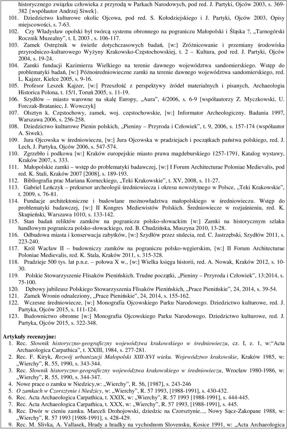 Zamek Ostrężnik w świetle dotychczasowych badań, [w:] Zróżnicowanie i przemiany środowiska przyrodniczo-kulturowego Wyżyny Krakowsko-Częstochowskiej, t. 2 Kultura, pod red. J. Partyki, Ojców 2004, s.