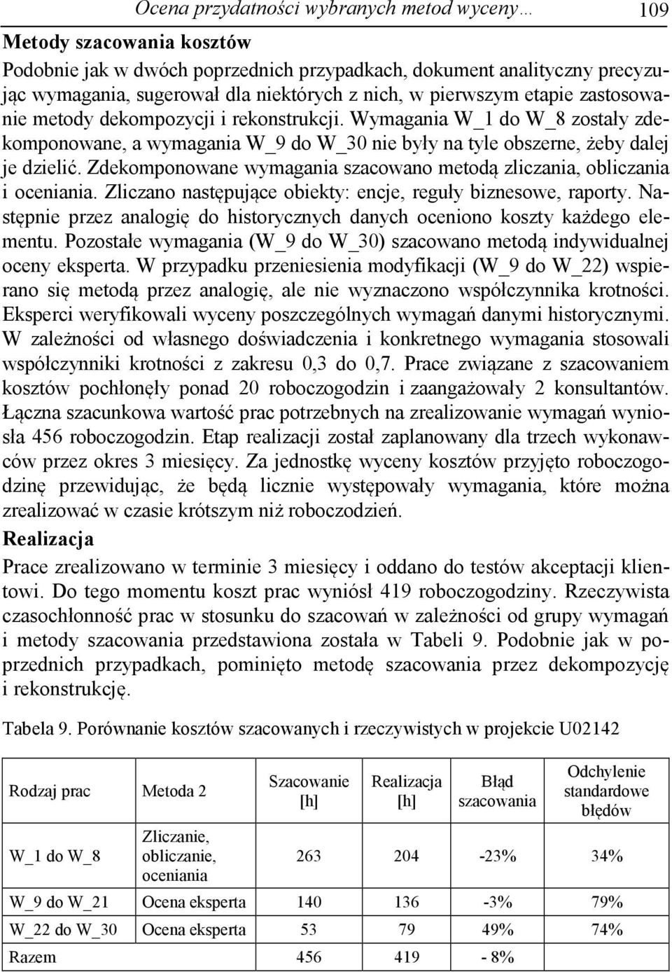 Zdekomponowane wymagania szacowano metodą zliczania, obliczania i oceniania. Zliczano następujące obiekty: encje, reguły biznesowe, raporty.