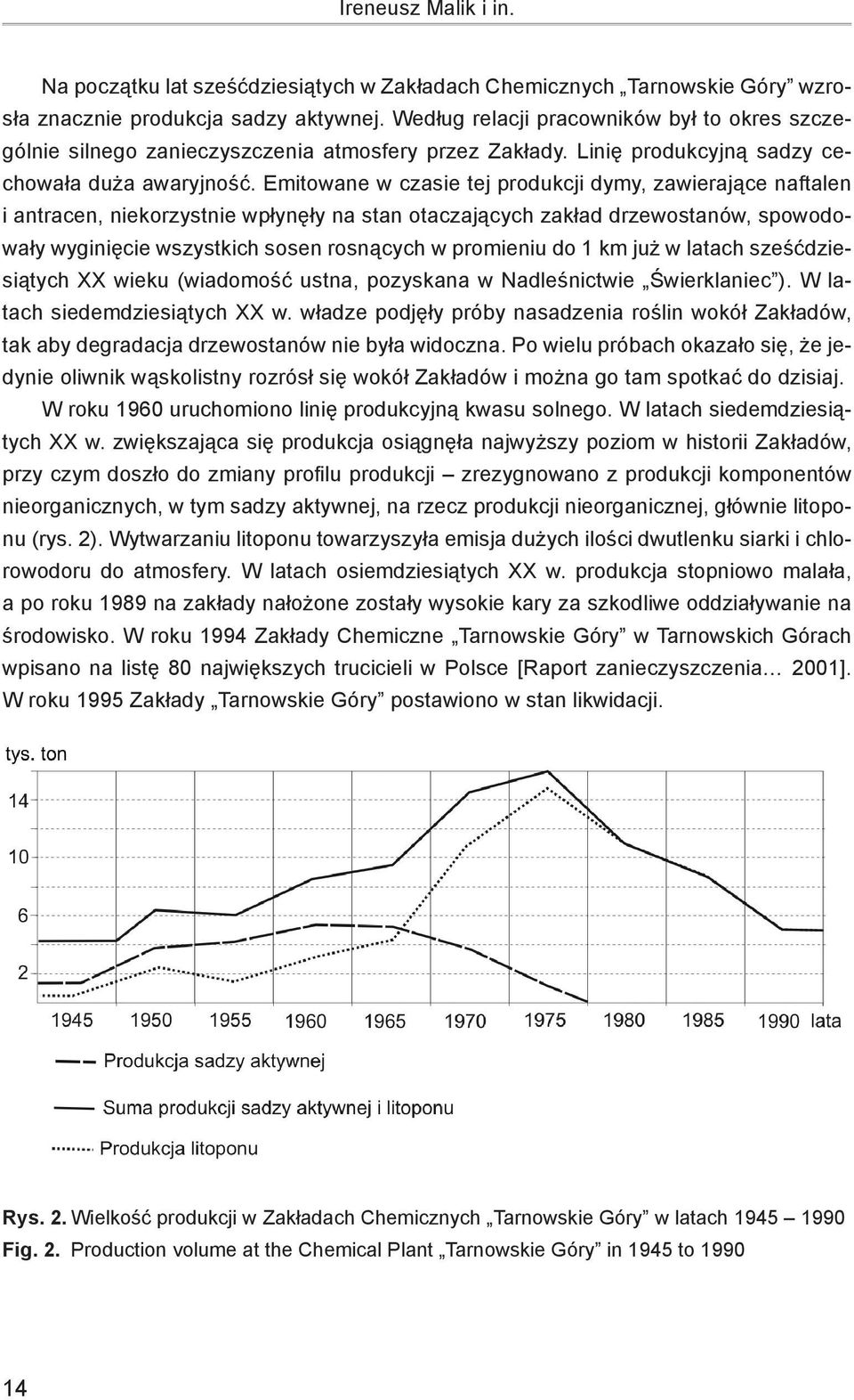 Emitowane w czasie tej produkcji dymy, zawierające naftalen i antracen, niekorzystnie wpłynęły na stan otaczających zakład drzewostanów, spowodowały wyginięcie wszystkich sosen rosnących w promieniu