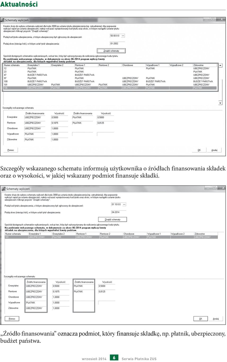 finansuje składki.