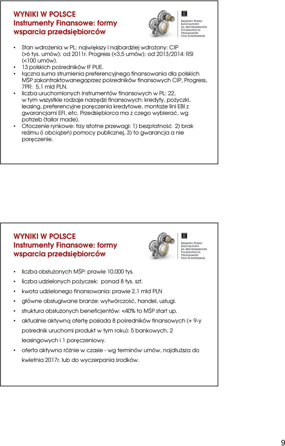 łączna suma strumienia preferencyjnego finansowania dla polskich MŚP zakontraktowanegoprzez pośredników finansowych CIP, Progress, 7PR: 5,1 mld PLN.