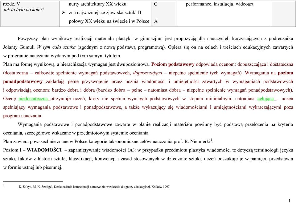 Opiera się on na celach i treściach edukacyjnych zawartych w programie nauczania wydanym pod tym samym tytułem. Plan ma formę wynikową, a hierachizacja wymagań jest dwupoziomowa.