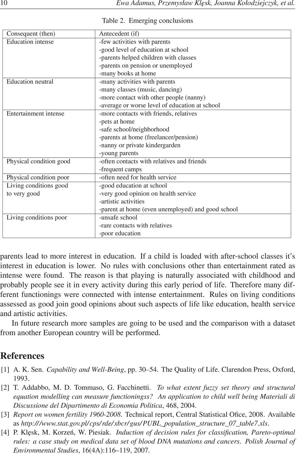 poor Antecedent (if) -few activities with parents -good level of education at school -parents helped children with classes -parents on pension or unemployed -many books at home -many activities with