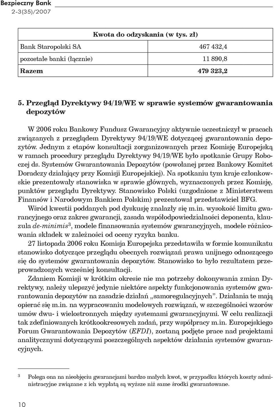 gwarantowania depozytów. Jednym z etapów konsultacji zorganizowanych przez Komisję Europejską w ramach procedury przeglądu Dyrektywy 94/19/WE było spotkanie Grupy Roboczej ds.