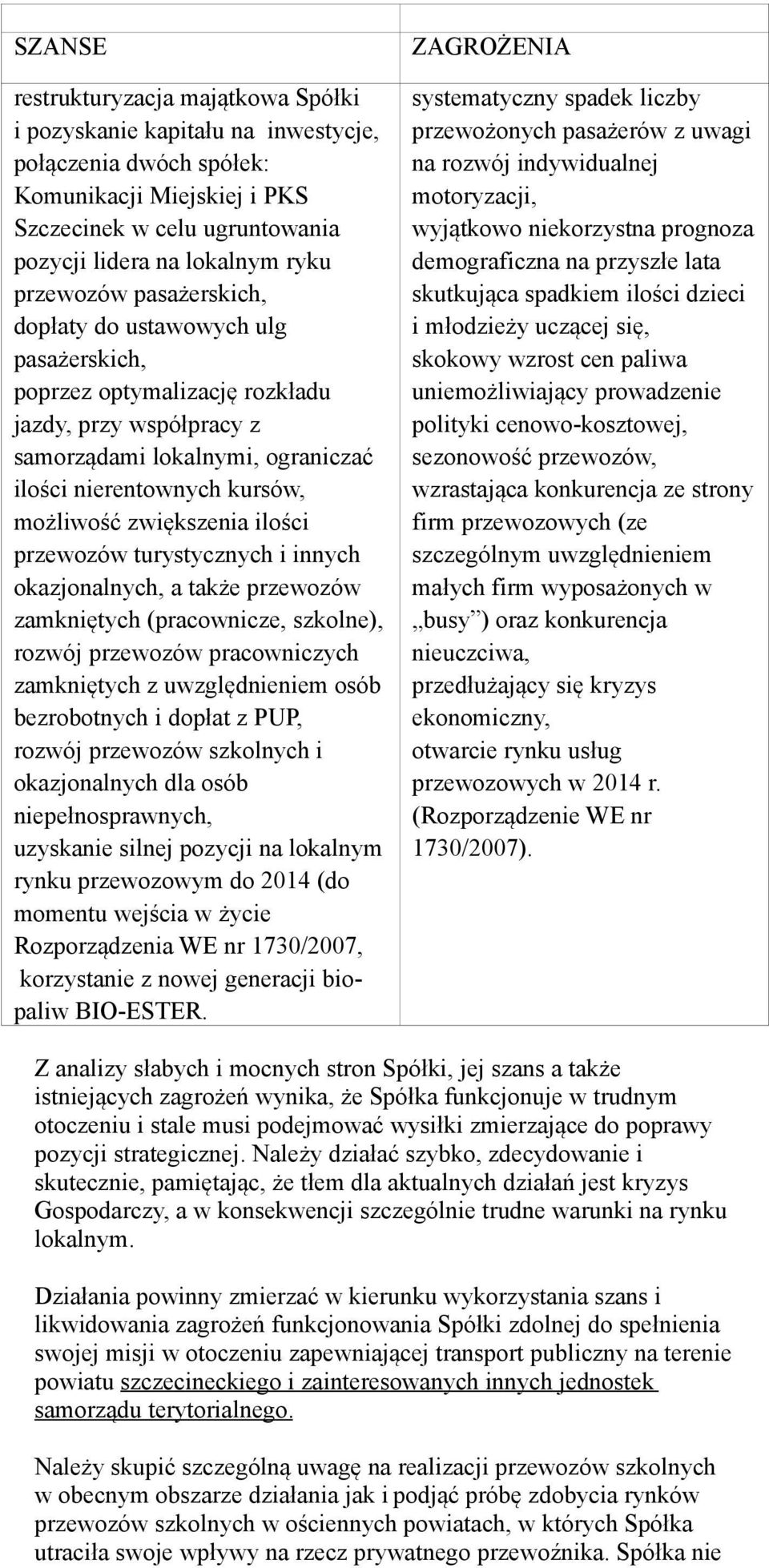 zwiększenia ilości przewozów turystycznych i innych okazjonalnych, a także przewozów zamkniętych (pracownicze, szkolne), rozwój przewozów pracowniczych zamkniętych z uwzględnieniem osób bezrobotnych