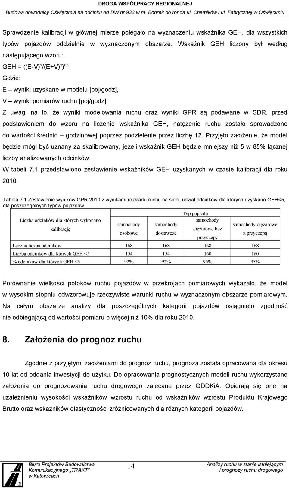 Z uwagi na to, że wyniki modelowania ruchu oraz wyniki GPR są podawane w SDR, przed podstawieniem do wzoru na liczenie wskaźnika GEH, natężenie ruchu zostało sprowadzone do wartości średnio