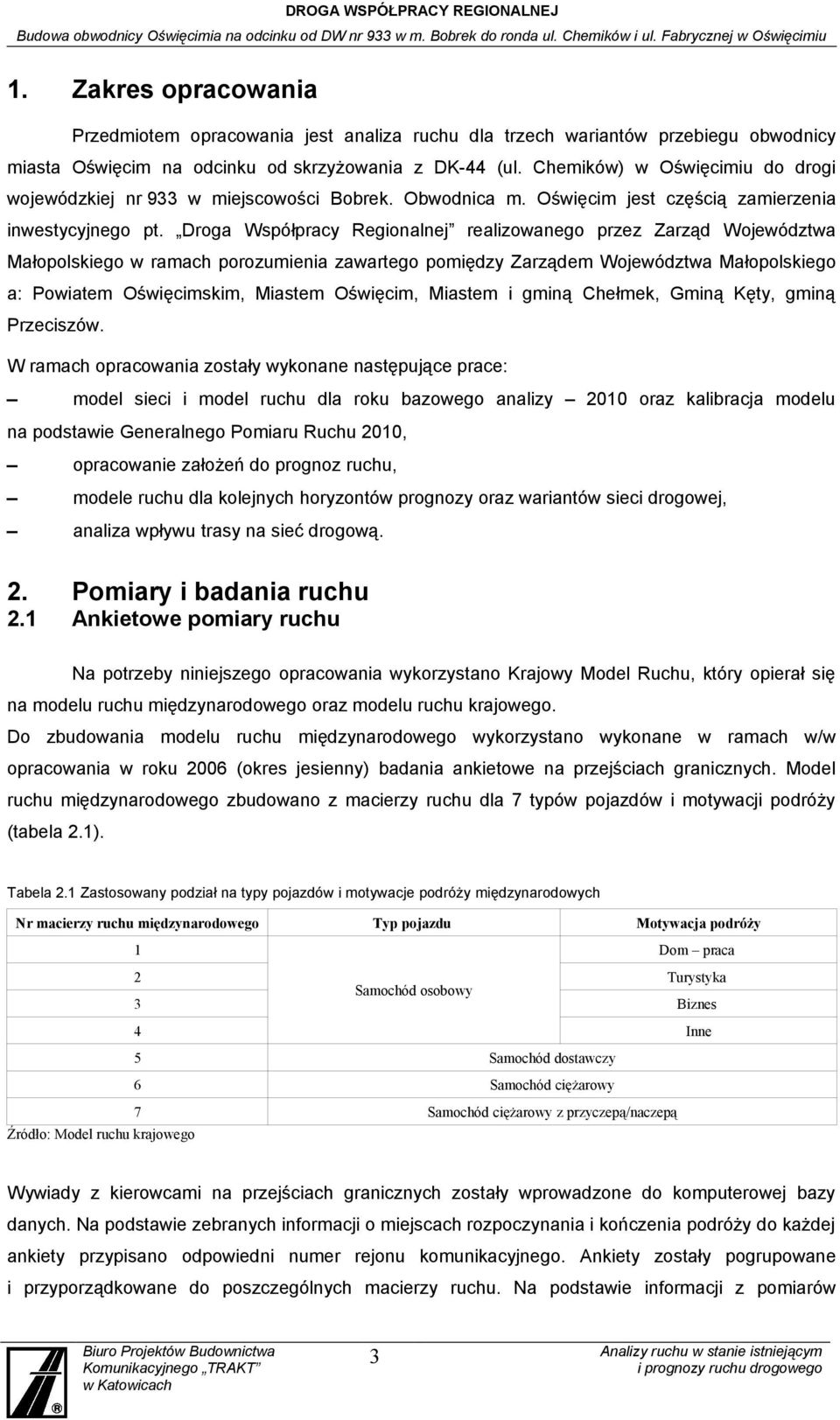 Droga Współpracy Regionalnej realizowanego przez Zarząd Województwa Małopolskiego w ramach porozumienia zawartego pomiędzy Zarządem Województwa Małopolskiego a: Powiatem Oświęcimskim, Miastem