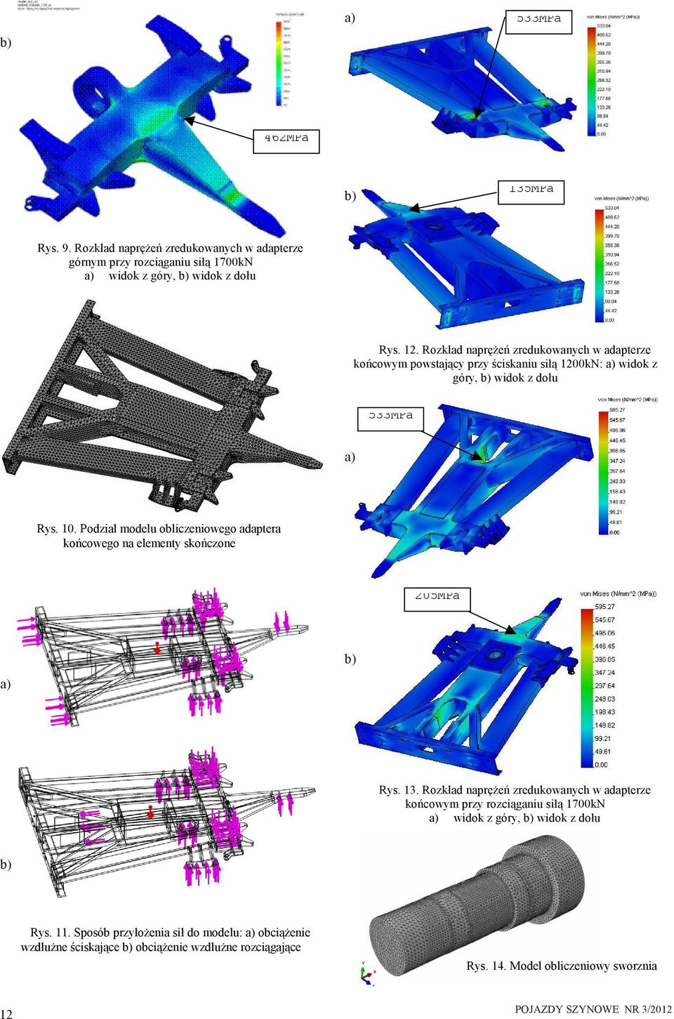 Podzał modelu oblczenowego adaptea końcowego na elementy skończone 205MPa b) a) Rys. 13.