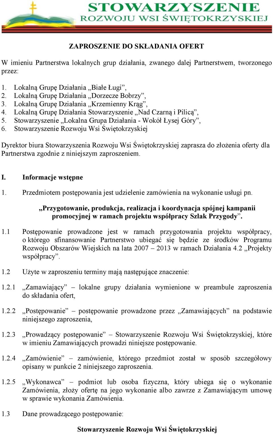 Zaproszenie Do Składania Ofert W Imieniu Partnerstwa Lokalnych Grup