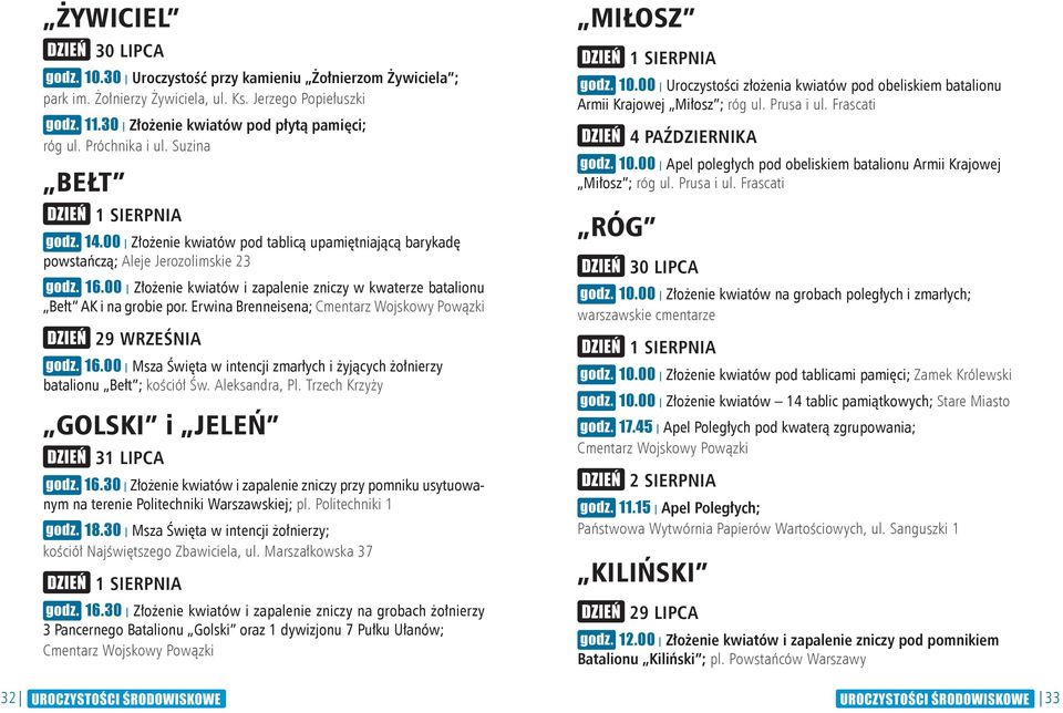 Erwina Brenneisena; Cmentarz Wojskowy Powązki 29 WRZEŚNIA 16.00 Msza Święta w intencji zmarłych i żyjących żołnierzy batalionu Bełt ; kościół Św. Aleksandra, Pl.