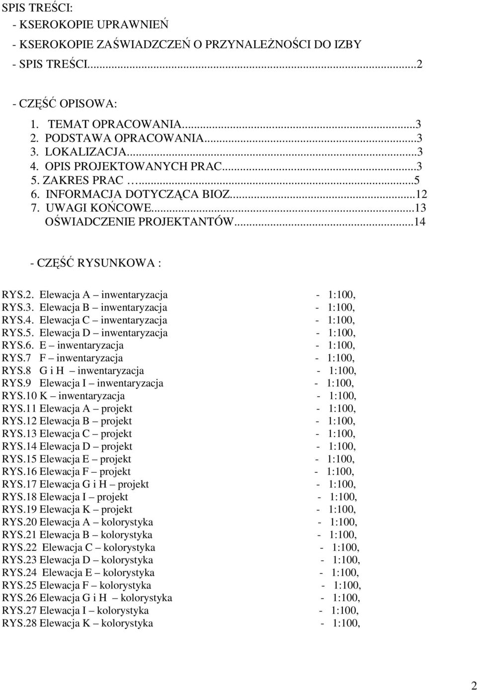 3. Elewacja B inwentaryzacja - 1:100, RYS.4. Elewacja C inwentaryzacja - 1:100, RYS.5. Elewacja D inwentaryzacja - 1:100, RYS.6. E inwentaryzacja - 1:100, RYS.7 F inwentaryzacja - 1:100, RYS.