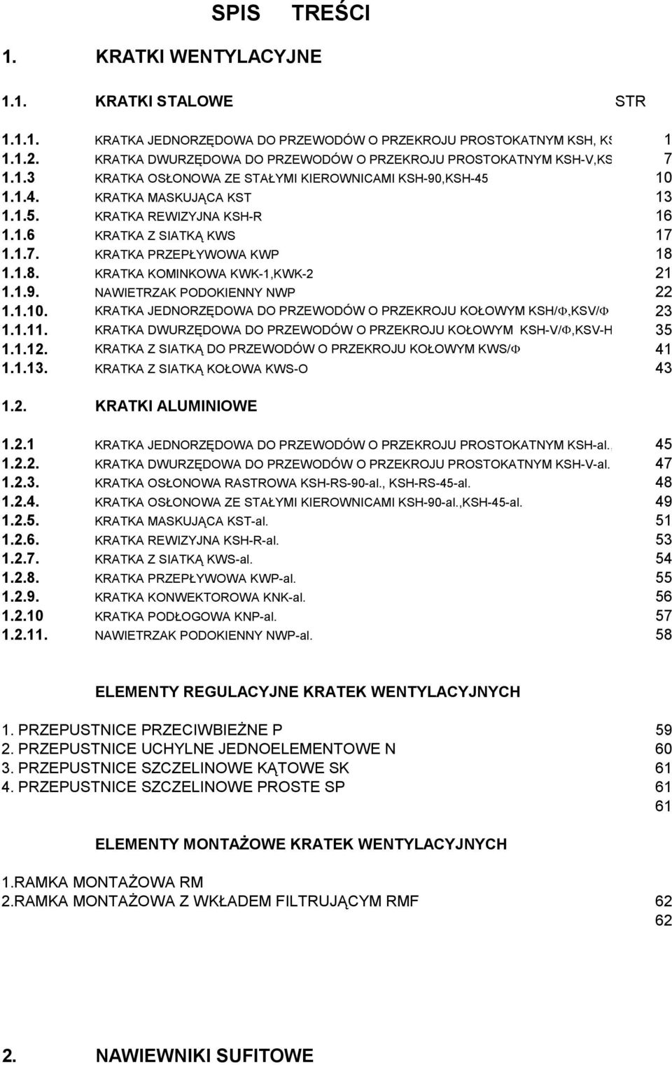 1.6 KRATKA Z SIATKĄ KWS 17 1.1.7. KRATKA PRZEPŁYWOWA KWP 18 1.1.8. KRATKA KOMINKOWA KWK-1,KWK-2 21 1.1.9. NAWIETRZAK PODOKIENNY NWP 22 1.1.10.