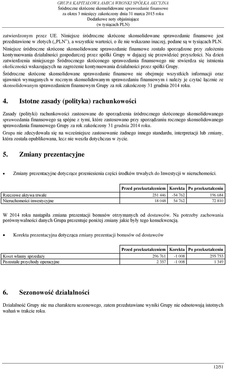 Niniejsze śródroczne skrócone skonsolidowane sprawozdanie finansowe zostało sporządzone przy założeniu kontynuowania działalności gospodarczej przez spółki Grupy w dającej się przewidzieć przyszłości.