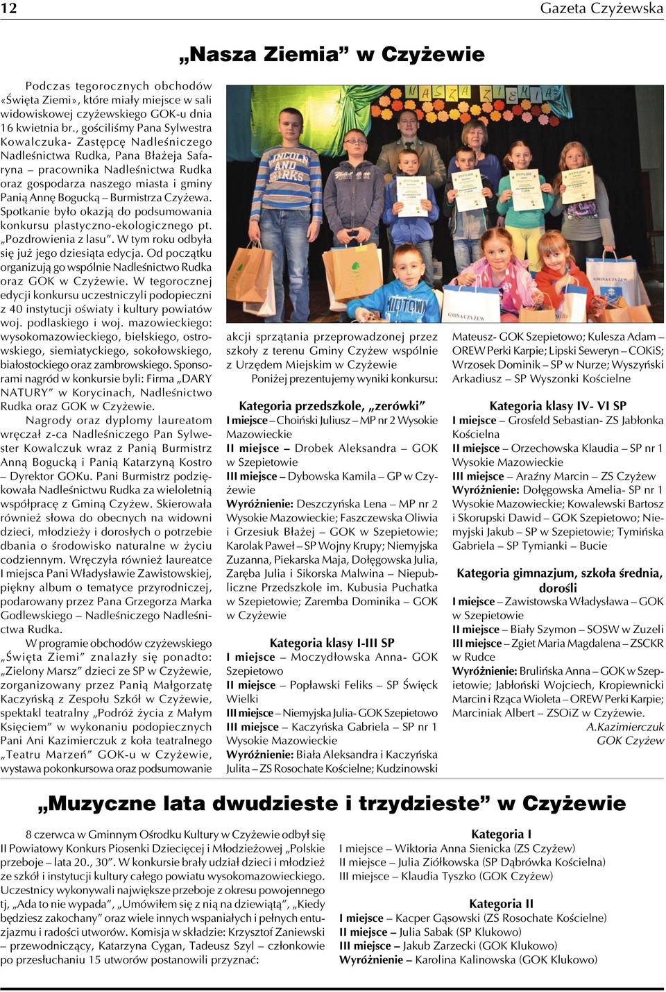 Burmistrza Czyżewa. Spotkanie było okazją do podsumowania konkursu plastyczno-ekologicznego pt. Pozdrowienia z lasu. W tym roku odbyła się już jego dziesiąta edycja.