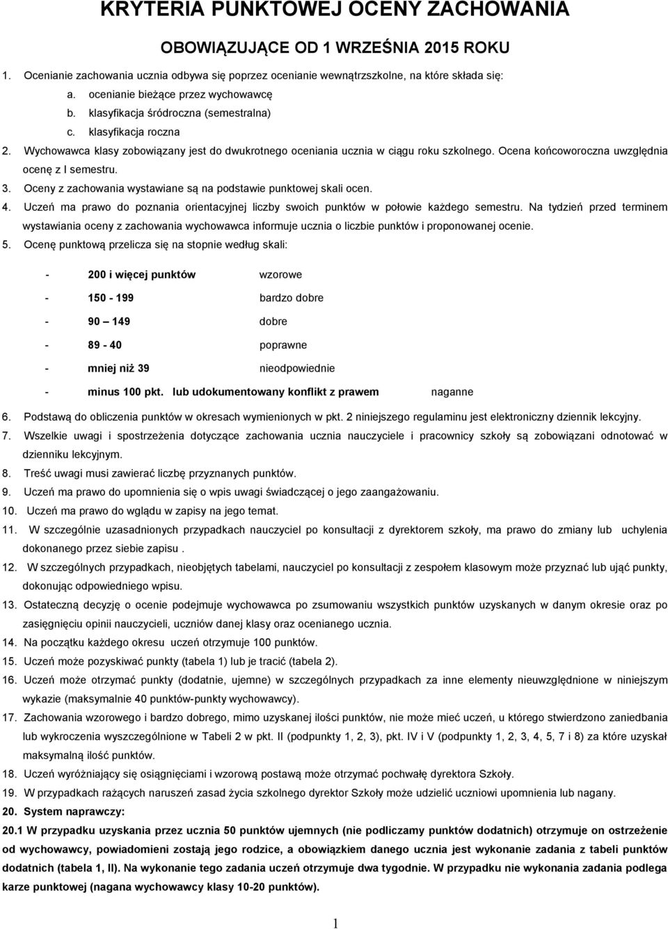 Ocena końcoworoczna uwzględnia ocenę z I semestru. 3. Oceny z zachowania wystawiane są na podstawie punktowej skali ocen. 4.