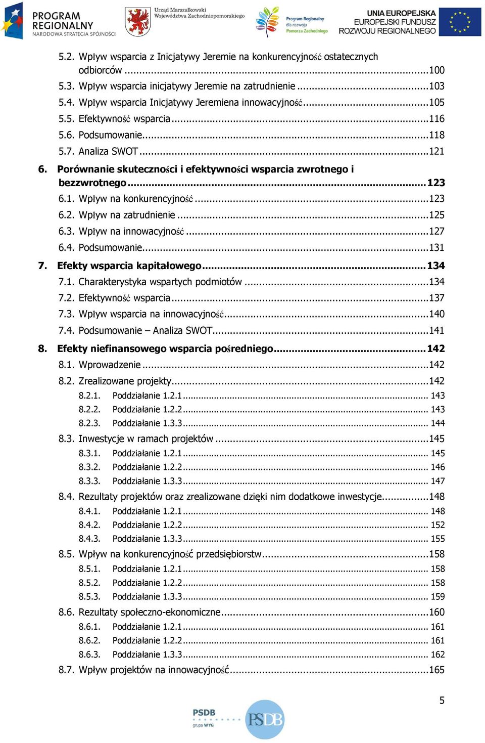 Porównanie skuteczności i efektywności wsparcia zwrotnego i bezzwrotnego... 123 6.1. Wpływ na konkurencyjność... 123 6.2. Wpływ na zatrudnienie... 125 6.3. Wpływ na innowacyjność... 127 6.4.