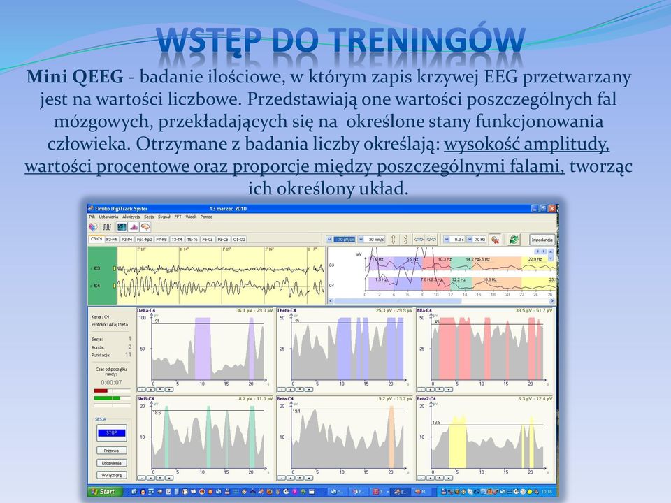 Przedstawiają one wartości poszczególnych fal mózgowych, przekładających się na określone